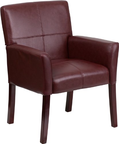 Flash Furniture Burgundy Leather Executive Side Reception Chair with Mahogany Legs