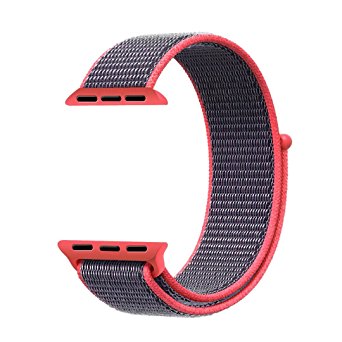 QIENGO Qifit New Nylon Sport Loop with Hook and Loop Fastener Adjustable Closure Wrist Strap Replacment Band for iwatch Apple Watch Series 1 /2 / 3,42mm,Electric Pink
