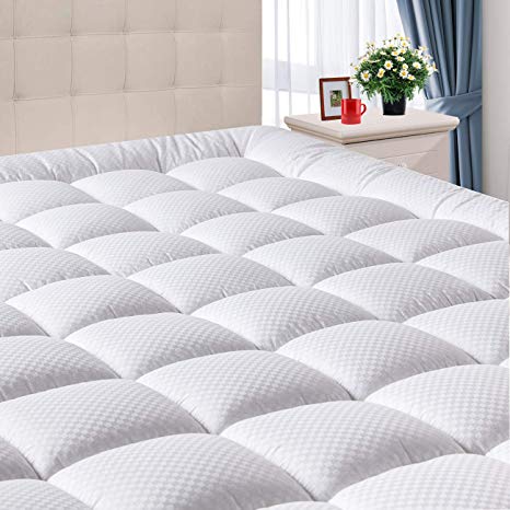 Domicare King Mattress Pad Cover with Deep Pocket (8"-21") - Cooling Pillowtop Cotton Quilted Mattress Pad - Down Alternative Hypoallergenic Fitted Mattress Topper