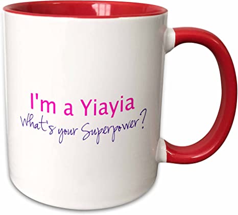 3dRose Im a Yiayia. Whats your Superpower - hot pink - funny gift for grandma - Mugs (mug_193734_10)