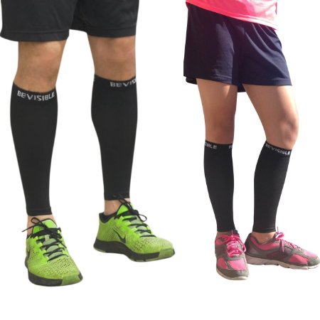 BeVisible Sports CALF COMPRESSION SLEEVE - Shin Splint Leg Compression Socks for Men and Women - Great For Running Cycling Air Travel Support Circulation and Recovery - 1 Pair