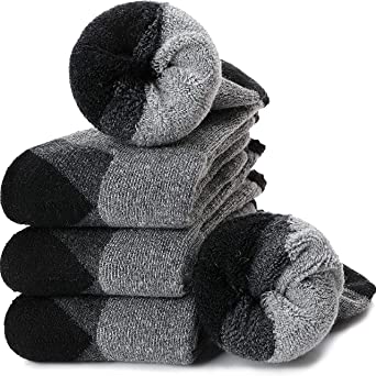 4 Pairs Mens Merino Wool Hiking Socks Thermal Winter Warm Cushion Crew Thick Work Gift Boot Socks