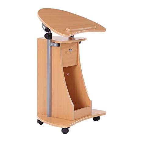 HOMCOM Adjustable Height Laptop Cart with Storage - Beech Wood