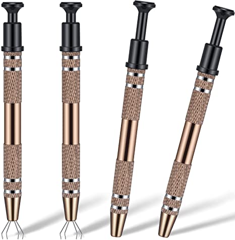 4 Pieces 4 Prongs Diamond Claw Tweezers Terp Pearl Grabber Standard Pick-up Tool 4 Prongs Grabber IC Chip Metal Catcher Grabber Cotton Grabber Stainless Steel 4-Claw Pick up Tool (Brown)