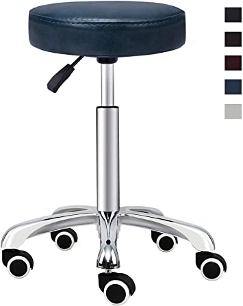 Grace & Grace Height Adjustable Rolling Swivel Stool Chair with Round Seat Heavy Duty Metal Base for Salon,Massage, Factory, Shop (Without Backrest, Royal Blue)