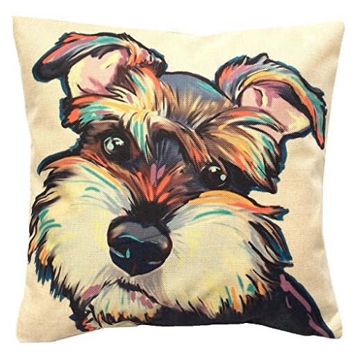 Redland Art Cute Pet Schnauzer Dog Pattern Cotton Linen Throw Pillow Case Car Sofa Cushion Cover Home Decor 45x45cm