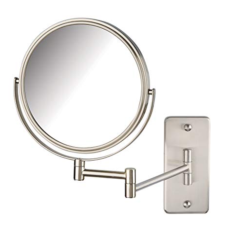 Jerdon JP7506NMT 5X-1X Magnification Mount Mirror with Oversized Wall Bracket, Nickel