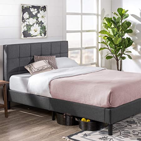 Zinus Upholstered Square Stitched Platform Bed with Wooden Slats, Twin