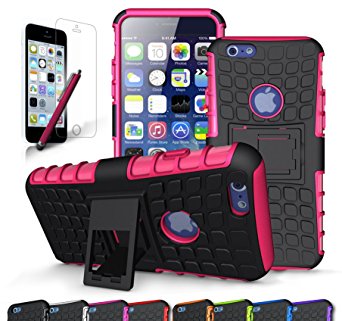 iPhone 7 Plus Case, CINEYO(TM) heavy Duty Rugged Dual Layer Case with kickstand (Apple Iphone 7 Plus case Black) (Hot Pink)