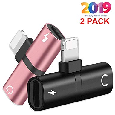 Headphone Jack Adapter for iPhone（2PC），Support for iPhone7/7 Plus/8/8Plus/X/XS/XS MAX/XR Splitter,mini Headphone Dongle 2 in 1 Accessories Cable Earphone Convertor,Car Charger Quick Charge Car Adapter