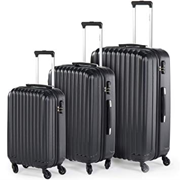 Compaclite Rome 3 Piece Luggage Set Lightweight Spinner Suitcases, Black