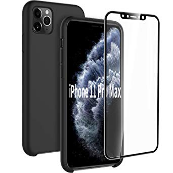 EasyAcc Case for iPhone 11 Pro Max Silicone Cover   Screen Protector, Slim and Soft Case with Microfiber Lining Shockproof and Drop Case Compatible with iPhone 11 Pro Max 6.5'' – Black