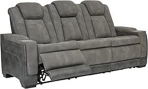 Signature Design by Ashley Next-Gen DuraPella Modern Faux Leather Power Reclining Sofa with Adjustable Headrest, Gray