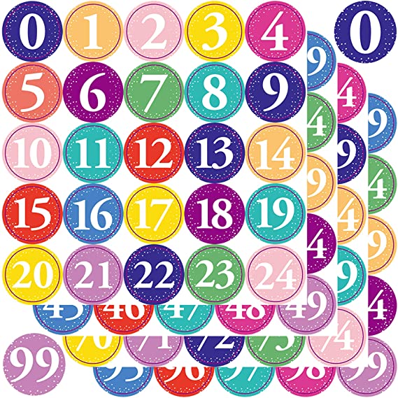 Youngever 1800 Pcs 0-99 Numbers Stickers for Office, Classroom, Organizing, Each Measures 1 inch Diameter (Multi Color Style)