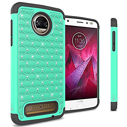 Moto Z2 Force Case, CoverON [Aurora Series] Cute Rhinestone Bling Studded Hybrid Diamond Cover Skin Phone Case for Motorola Moto Z2 Force - Teal/Black