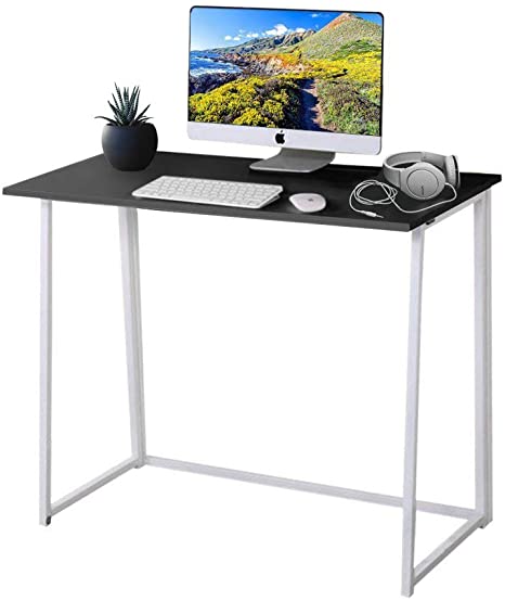 Dripex Compact Folding Desk No Assembly Required Computer Desk Folding Hobby Craft Table (Black)