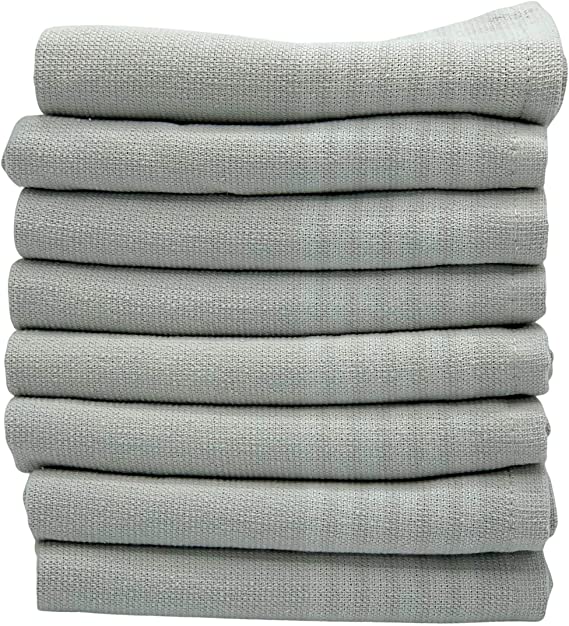 The Accented Co. Dish Cloths, Set of 8 - Absorbent, Fast Drying Dish Towels - Turkish Cotton with Hanging Loop (12x12 inches)(Solid Gray)