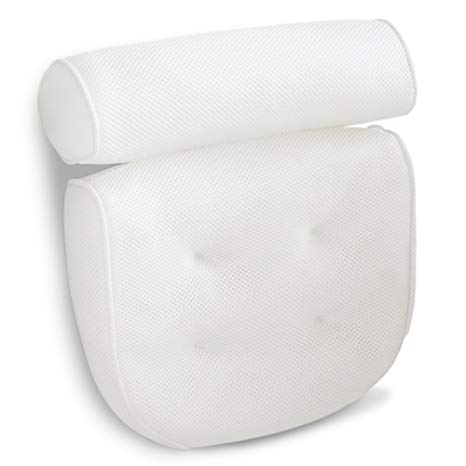 Viventive Luxury Spa Bath Pillow with Head, Neck, Shoulder and Back Support. Non-Slip, Extra Thick, Soft and Large 14x13in for The Ultimate Relaxation Experience. Fits Any tub and is Anti-Bacterial