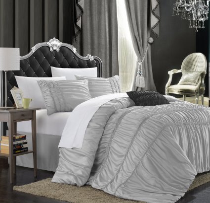 Chic Home Romantica 5-Piece Comforter Set, Queen, Silver