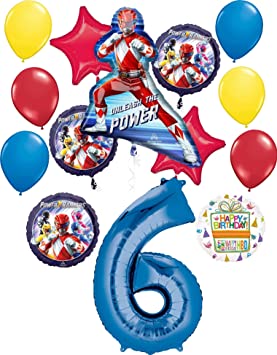 Power Rangers Party Supplies 6th Birthday Unleash the Power Balloon Bouquet Decorations Blue Number 6