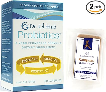 Essential Formulas Dr. Ohhira's Professional Probiotics Formula 60 Caps with Beauty Bar Soap Travel Size 20g - No Refrigeration Supplement - 12 Live Strains, Gluten Free - from