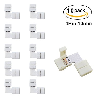 LightingWill 10pcs/Pack L Shape Solderless Snap Down 4Conductor LED Strip Connector for Right Angle Corner or 90 Degree Turning Connection of 10mm Wide 5050 RGB Flex LED Strips 10MM-4PCSBL10