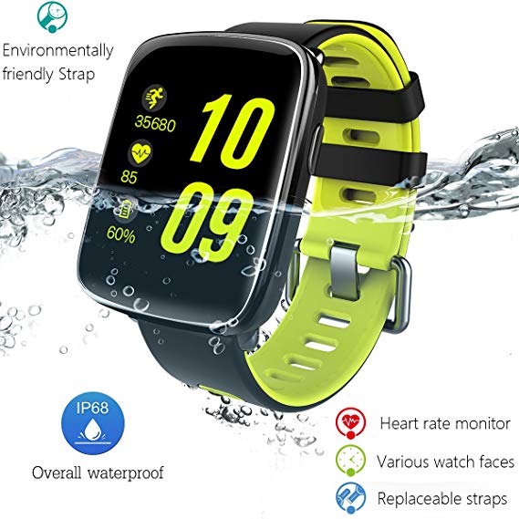 Waterproof Sports Smart Watch Phone Smartwatch, Touch Screen Bluetooth Fitness Tracker with Heart Rate Monitor Remote Camera Pedometer for iOS Android Cellphone (Lime Green)