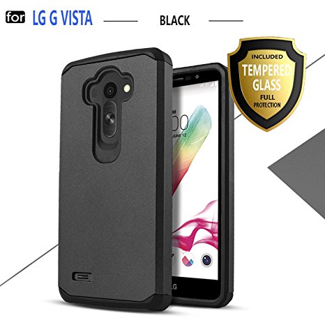LG G Vista Case, Starshop Hybrid Heavy Duty Rugged Impact Advanced Armor Soft Silicone Cover With [Premium Screen Protector Included] (Black)