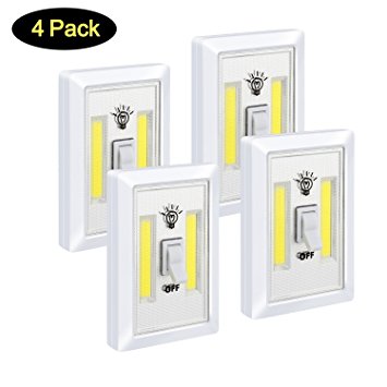 Closet Light Switch- ALECTIDE Battery Operated Night Light Switch 4 Pack Emergency Light for Wall Wireless Mount Under Cabinet, Shelf, Counters,Storage Room Kitchen, Night Reading and More