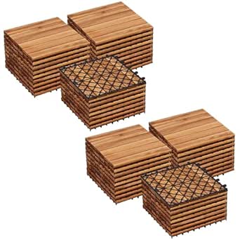 Yaheetech 54PCS Acacia Wood Interlocking Flooring Tiles Waterproof Flooring for Outdoor & Indoor Patio,Balcony,Garden,Poolside,12 × 12 in