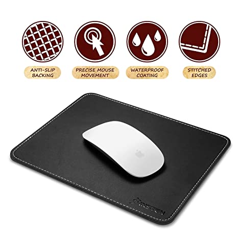 Insten Premium Leather Mouse Pad with Waterproof Coating Non Slip Elegant Stitched Edges Black [