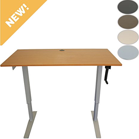 Crank Adjustable Standing Desk with Built-In Charging Station and Teak Top by Rebel Desk