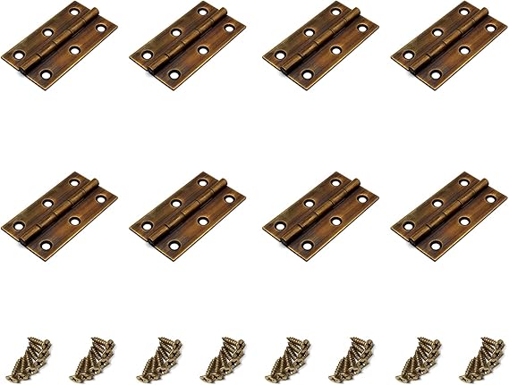 Hinges for Kitchen Cabinets,8-Pack,Susenya Butt Hinges 2 1/2 Inch Antique Gold Brass Cabinet Hinges with Mounting Screws