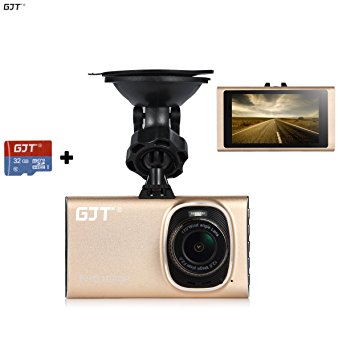 GJT GT900 Slim Car Camera Vehicle Camera full HD 1080P 120-degree super wide-angle lens G-sensor Night Vision Car DVR with 3.0 inch Screen 1920X1080,Support Parking Monitoring (GOLD 32GB SD CARD)