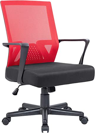 Flamaker Office Chair Mesh Computer Chair Mid Back Swivel Lumbar Support Desk Task Chair Ergonomic Executive Chair with Armrests and Thick Seat (Red)