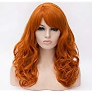 Cying Lin 18" Long Curly Orange Wig Bangs Heat Resistance Fiber Synthetic Hair Party Natrual Wigs Peluca (ORANGE)