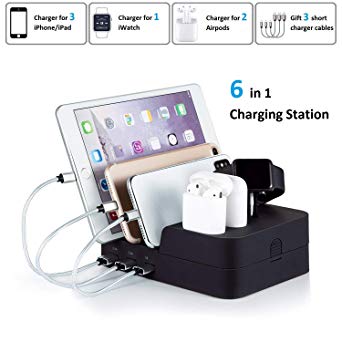 Milletech 6 Port USB Charging Station Multi Device USB Charging Dock Station HUB Desktop Charger Stand Organizer Compatible for iPhone ipad Airpods iwatch Kindle Tablet Multiple Devices