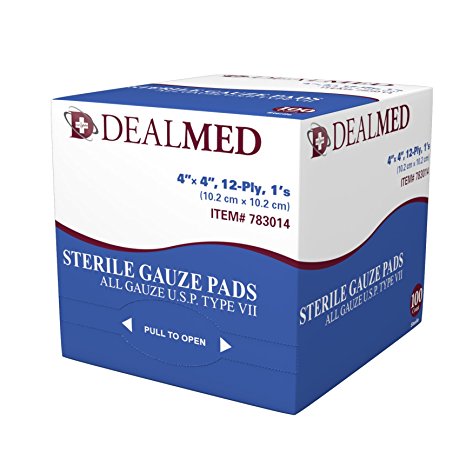 Dealmed Sterile Gauze Pads, Individually Wrapped Absorbent 4" x 4", 100/Box