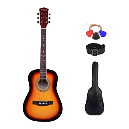 Kadence Frontier 34inch guitar for Kids, Travel Guitar for Adult Acoustic Guitar with Die Cast Keys, Set of Strings, Strap, Picks and Bag (Sunburst Guitar)