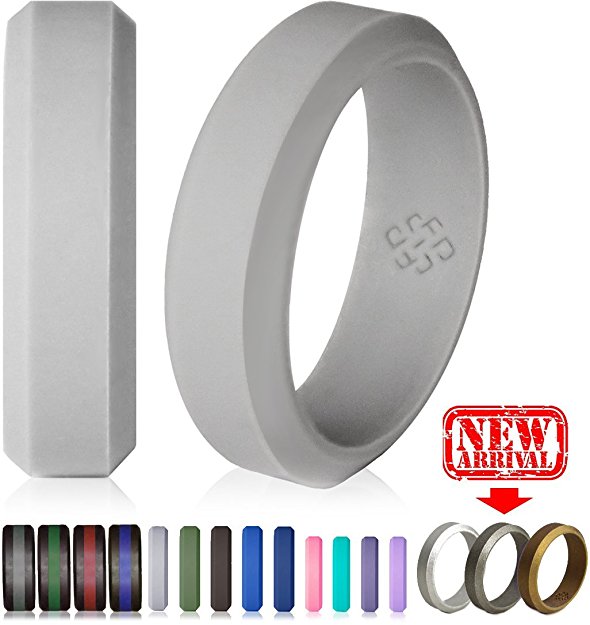 Knot Theory Silicone Wedding Ring Bands for Men Women in Grey, Blue, Silver, Gold - Non-bulky Rubber Rings – Mens Womens Premium Quality, Style, Safety, Comfort – Ideal Band for Gym, Travels, Work