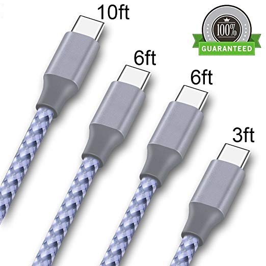 ONSON USB Type C Cable, 4Pack 3FT 6FT 6FT 10FT Nylon Braided USB A to USB C Charger Cable Fast Charging Cord for Samsung Galaxy Note 8 S8 Plus, LG G5 G6 V30, HTC 10, Nexus 5X/6P,Google Pixel XL-Grey