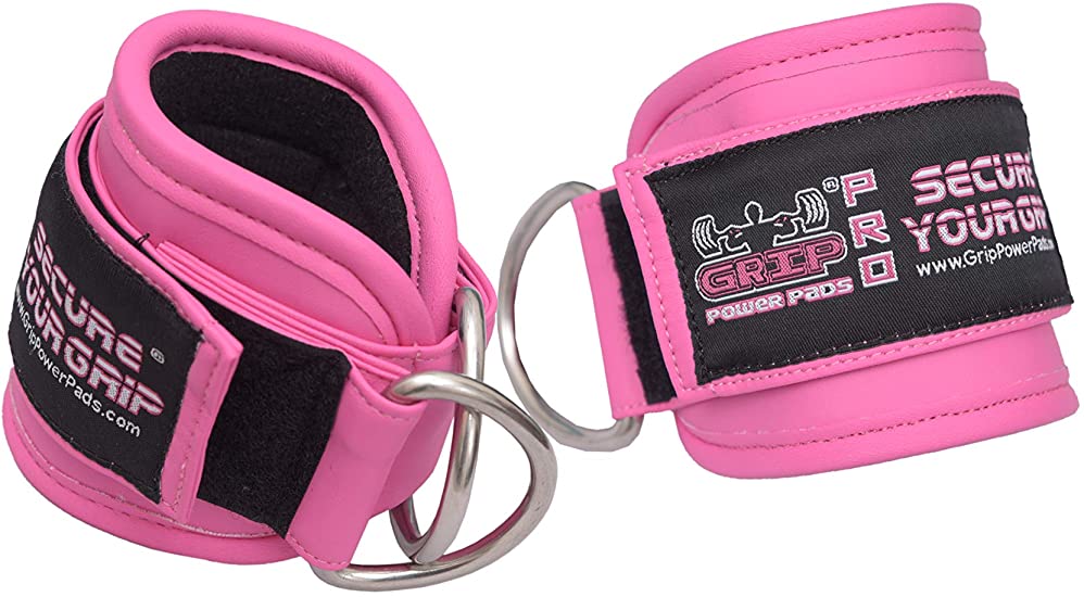 Grip Power Pads Best Ankle Straps for Cable Machines Double D-Ring Adjustable Neoprene Premium Cuffs to Enhance Legs, Abs & Glutes for Men & Women