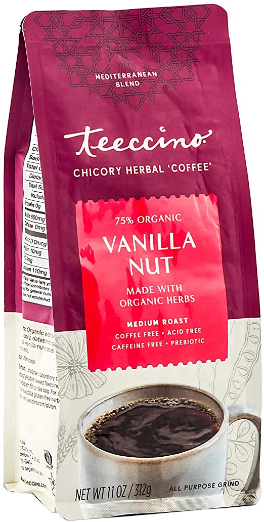Teeccino Mediterranean Herbal Coffee, Medium Roast Caffeine Free Vanilla Nut - 11 oz