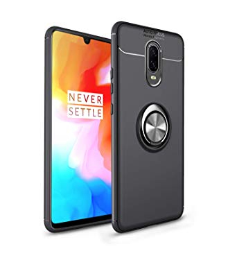 OnePlus 6T Case, Mingwei [360 ° Kickstand] Rotating Ring Case [Soft Silicone] Frosting Thin Shockproof Protection Cover [Fit Magnetic Car Mount] for OnePlus 6T (Black, OnePlus 6T)
