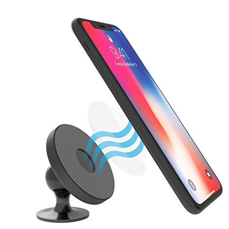 Fast Charge Qi Wireless Car Charger, Nano Suction Aluminum Rotating Auto Dash & Windshield Mount for iPhone X, 8, 8 Plus & Samsung Galaxy & Note Devices (Car Charger & Cable Included) - Black