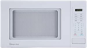 Magic Chef 0.9 Cubic Feet 900 Watt Stainless Countertop Microwave Oven for Compact Spaces with 6 Pre Programmed Cooking Modes, White