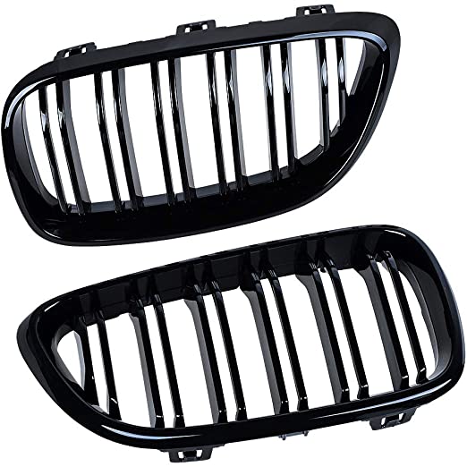 Shinning Black Dual Slat Front Hood Kidney Grilles Grill Compatible with 14-18 BMW F22 / F23 2-Series F87 M2