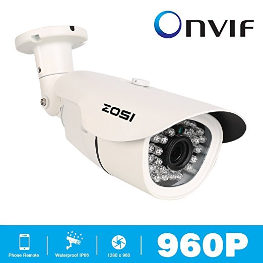 ZOSI 1.3-Megapixel (1280x 960P) Security Camera system Weatherproof IP66 Bullet ONVIF IP Camera with Super High Resolution Night Vision up to 100ft, 30pcs IR leds Support 3G mobile phone view