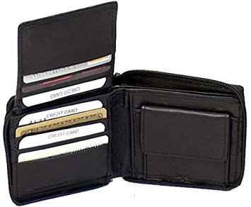 Genuine Lambskin Leather Zip Around Wallet BLACK #4131