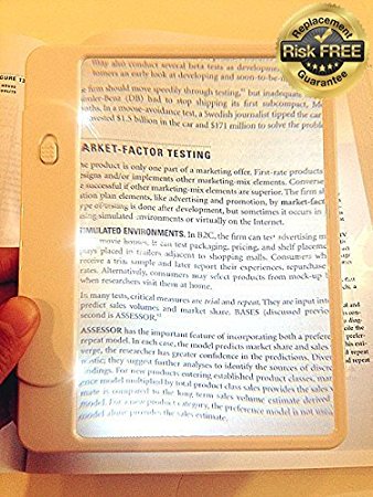 Ultra Slim & Lightweight Book Light Led page Magnifier-Large viewing area by MagniPros®
